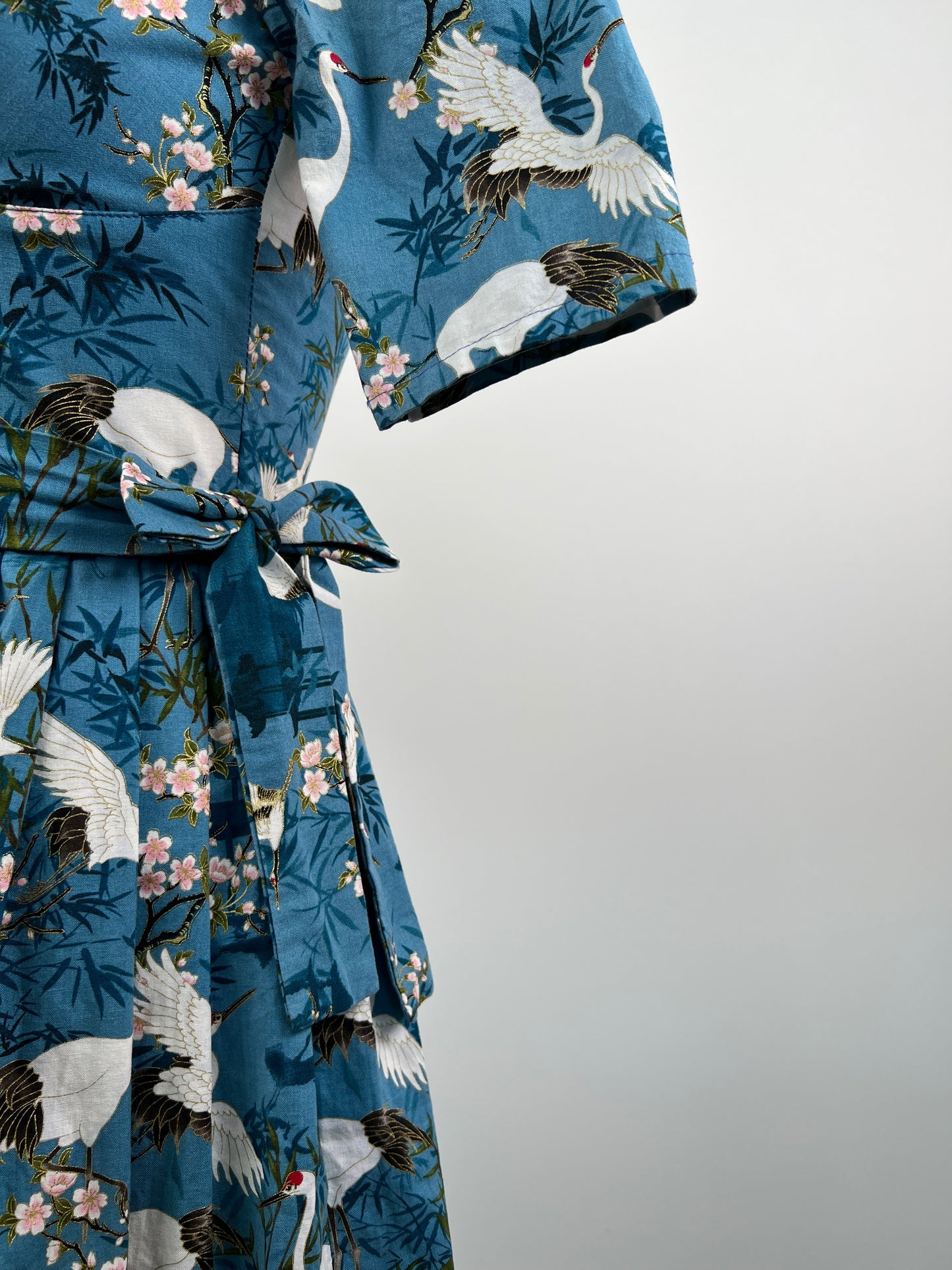 Robe hérons en coton bleu lavable  (XXS/XS)