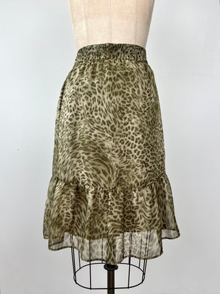 Khaki leopard print chiffon skirt