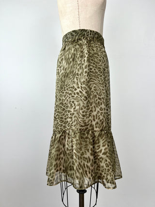 Khaki leopard print chiffon skirt