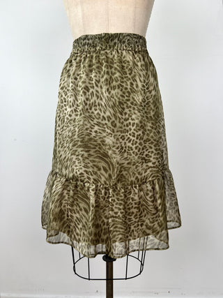 Khaki leopard print chiffon skirt