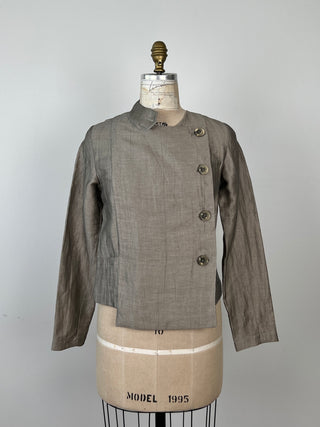 Platinum Metallic Linen Asymmetrical Jacket (4/6)