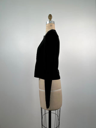 Veste noire à détail de cuir véritable (XS/S)