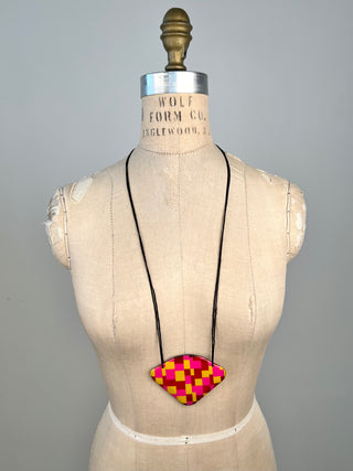 Neon Checkered Triangle Medallion Adjustable Necklace 