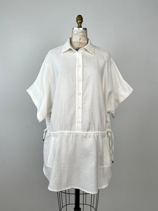 Cream waffle cotton modular kimono tunic (TU)