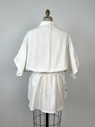 Tunique kimono modulable en coton gaufré crème (6)