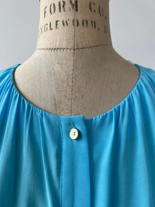 Aqua blue satin blouse with gathered collar (6)