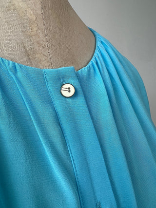 Blouse bleu aqua satiné à col froncé (6)