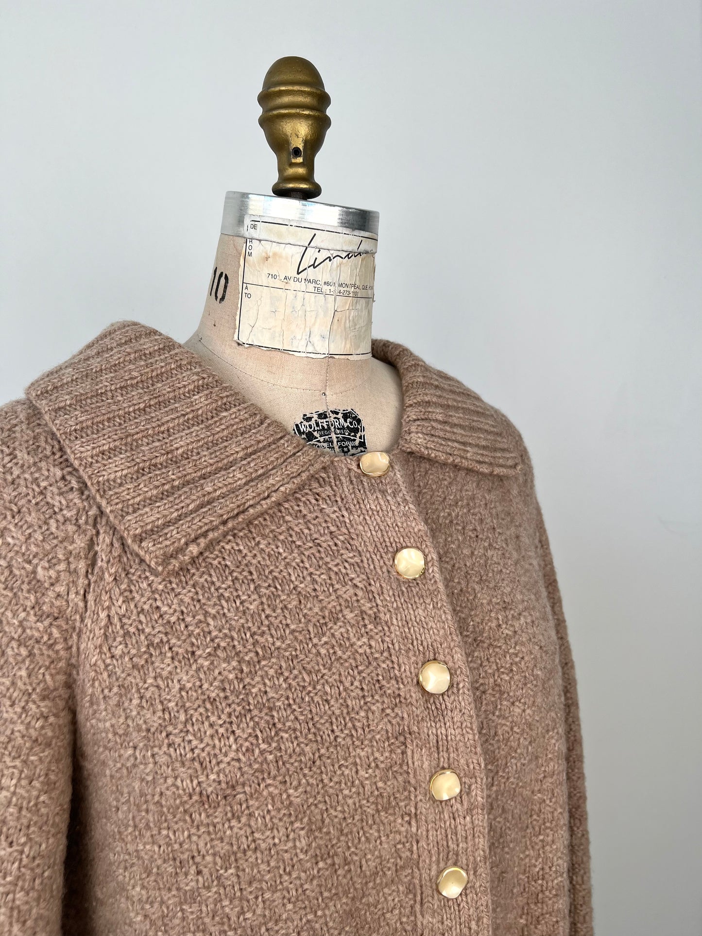 Cardigan vintage en tricot beige rosé (S/M)