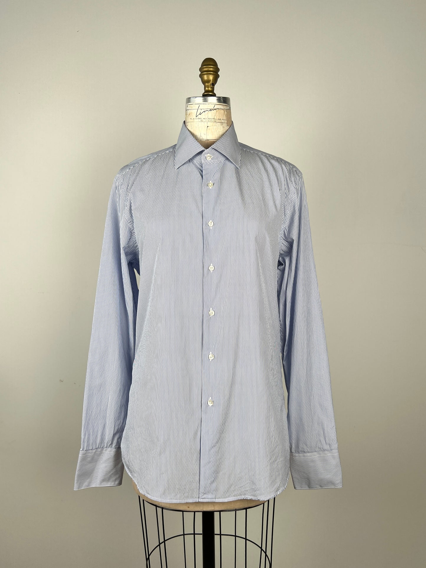 Chemise homme blanche à rayures bleues (L)