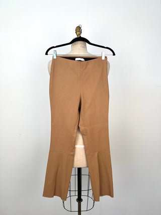 Camel stretch leather bootcut legging pants (XS)