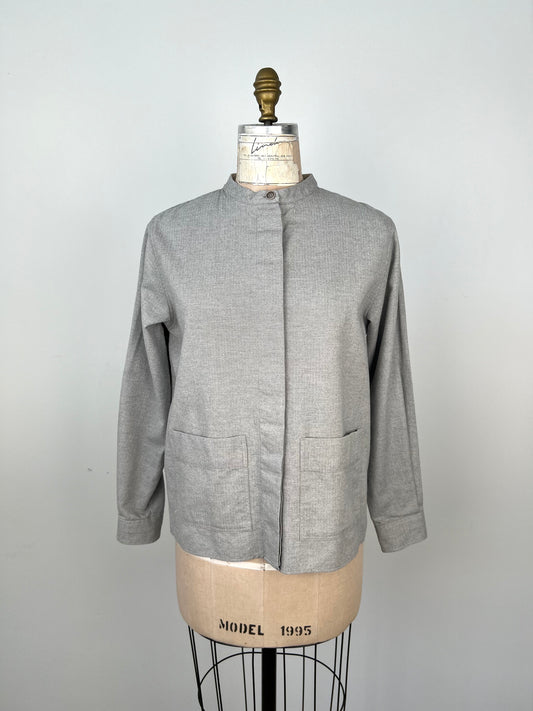Veste en coton bio à chevrons gris perle / blanc (6)