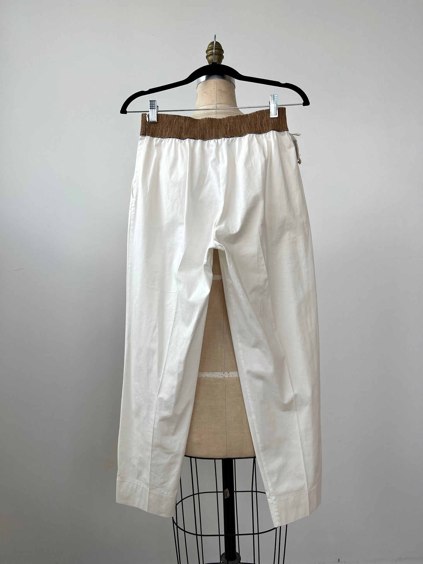 Pantalon blanc crème à taille élastique texturée muscade (XS)