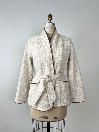 Veste kimono crème à broderies florales café latte (0 à 4+)