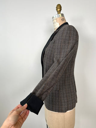 Blazer cintré tartan à revers modulables (XS)