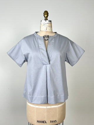 Blue-gray top in 2-weave cotton (6-8-12)