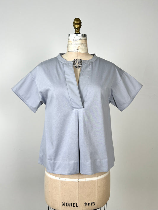 Top bleu de gris en coton 2 tissages (6-8-12)