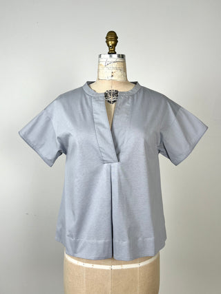 Blue-gray top in 2-weave cotton (6-8-12)