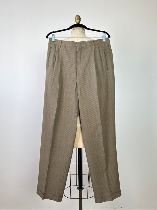 Pantalon Monsieur vintage à carreaux noir et beige (L)