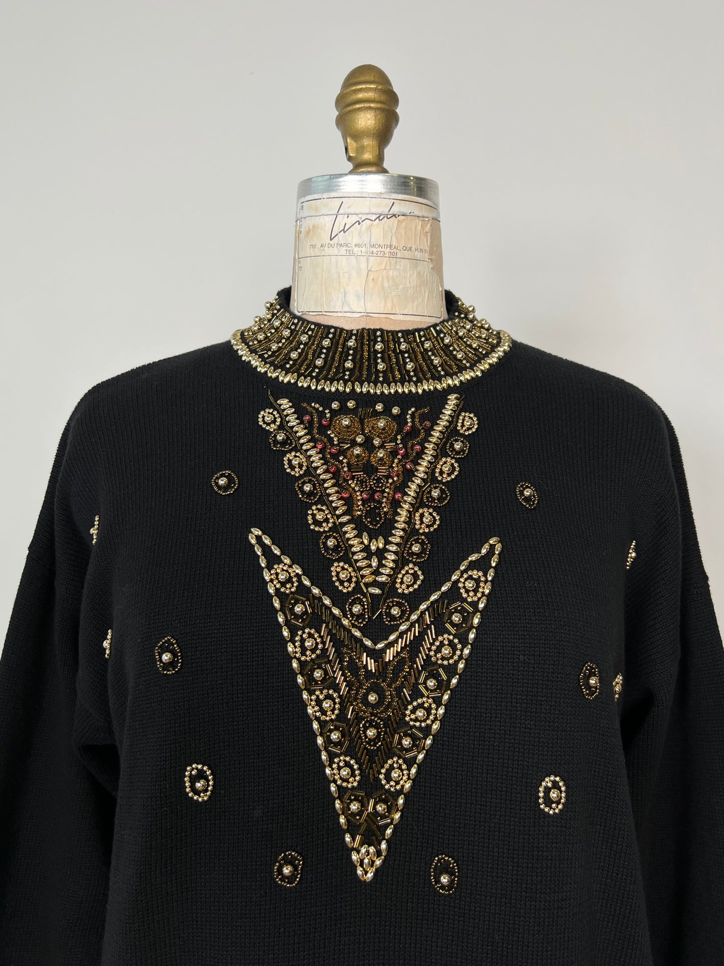 Chandail bijoux en tricot pur coton noir lavable (M)