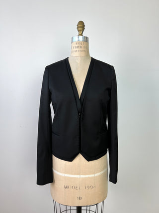 Black virgin wool trompe l'oeil blazer (XS)