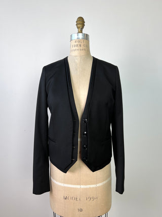 Black virgin wool trompe l'oeil blazer (XS)