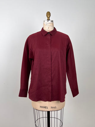 Burgundy washable techno linen overshirt (S)