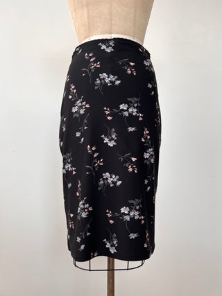 Black Floral Skirt with Elastic Waist (S+M)