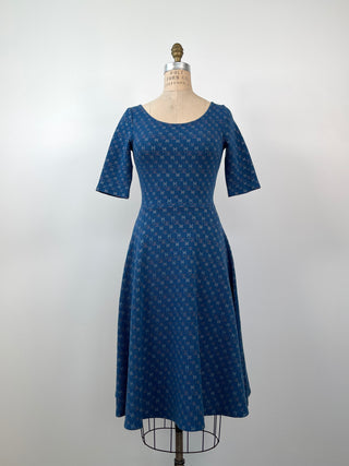 Washable Metallic Coral Print Blue Dress (XS/S)