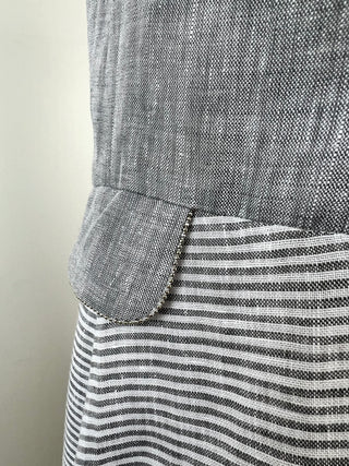 Robe évasée en lin gris à rayures crème (6)