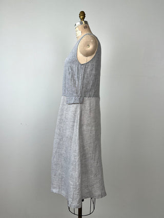 Robe évasée en lin gris à rayures crème (6)