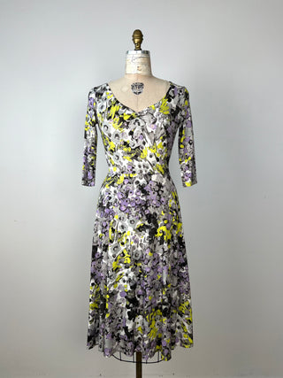 Robe patineuse florale lime / mauve (S/L/XL)