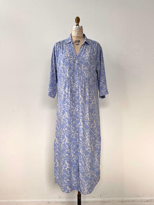 Robe chemisier bleu lavande imprimée abstrait (6)
