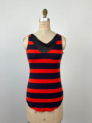 Orange and navy striped top (XS)