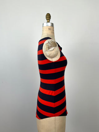 Orange and navy striped top (XS)