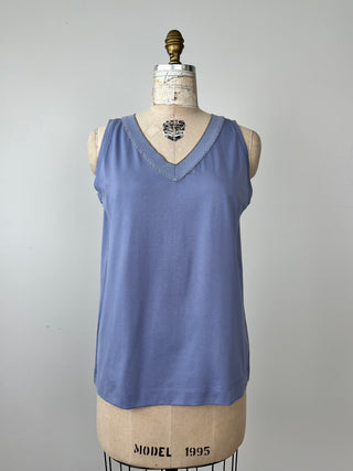 Lavender Blue Beaded and Sparkly V-Neck Top (10)