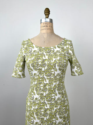 Cream dress with lime green/grey jacquard (S)