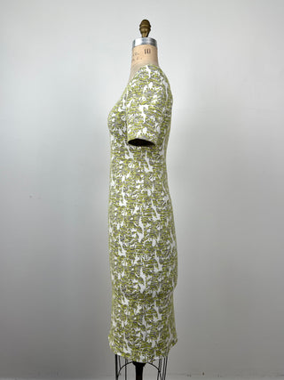 Cream dress with lime green/grey jacquard (S)