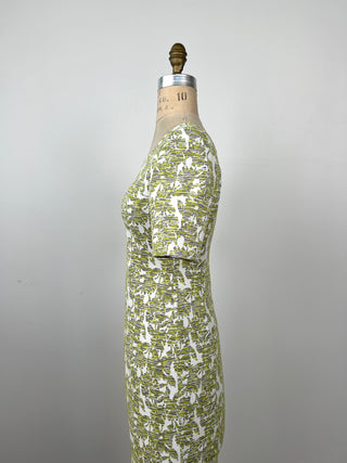 Cream dress with lime green/grey jacquard (S)