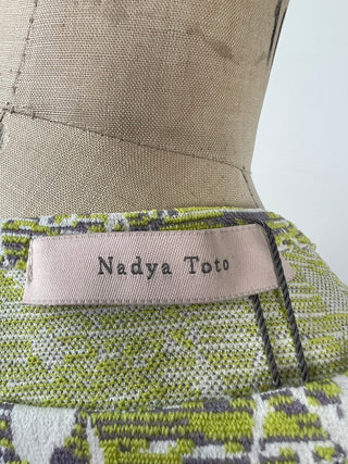 Cream dress with lime green/grey jacquard (S)