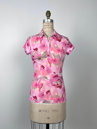 Polo en microfibre diaphane camouflage rose (XS)