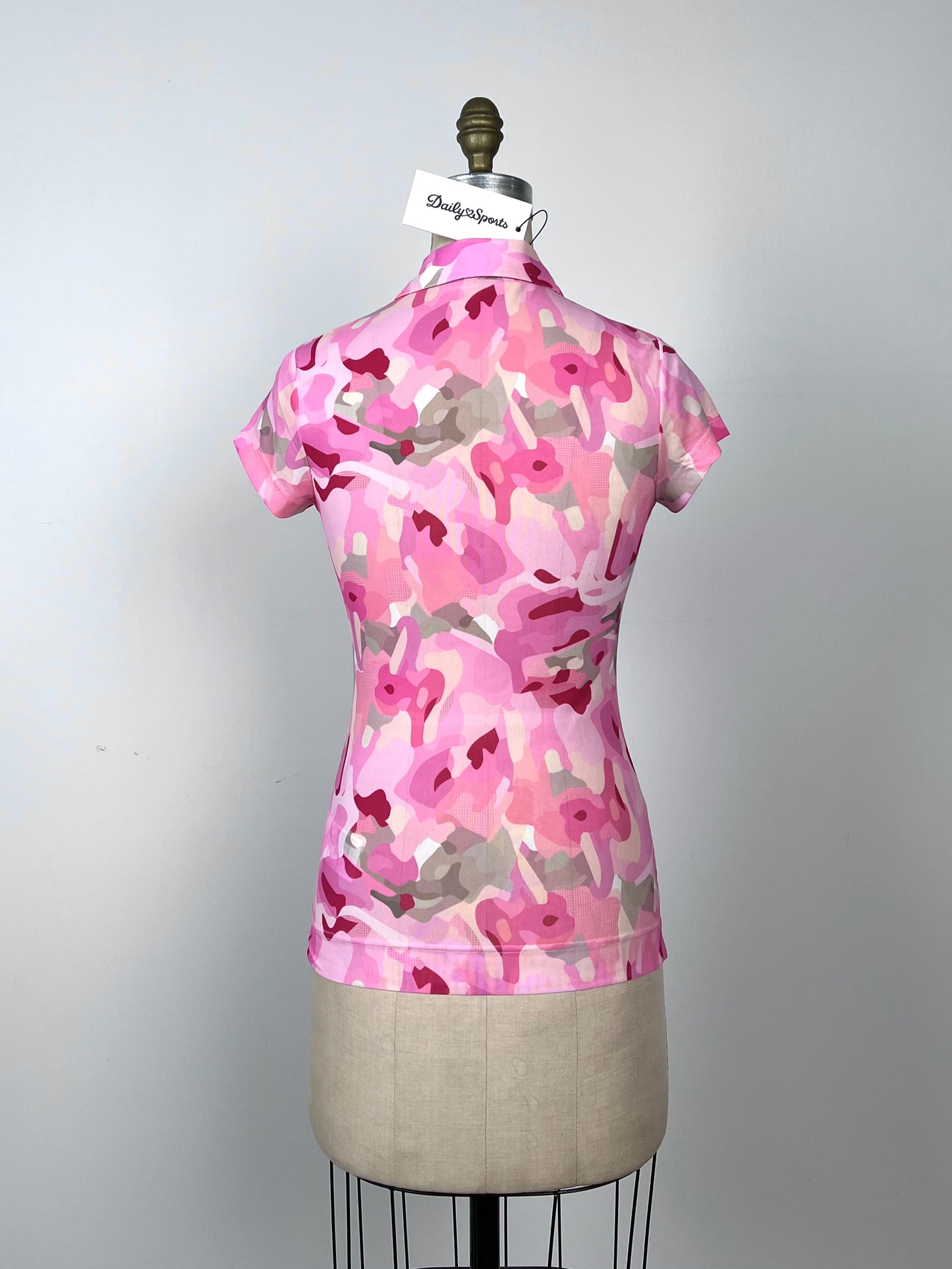 Polo en microfibre diaphane camouflage rose (XS)