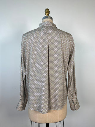 Cream mosaic print flared blouse (S)