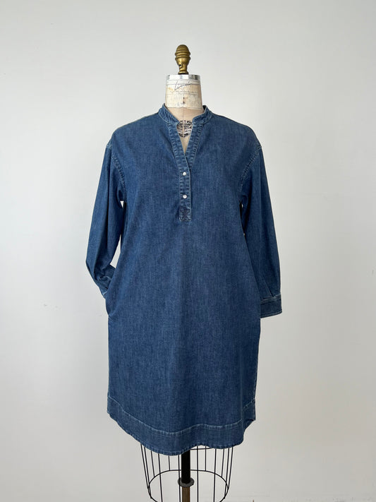 Robe en denim bleu à col tunisien (6)