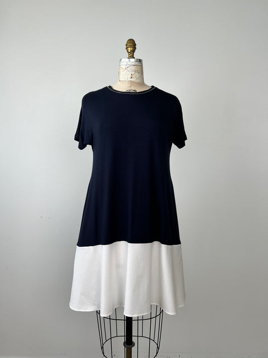 Robe évasée bi-matière marine et blanc (4)