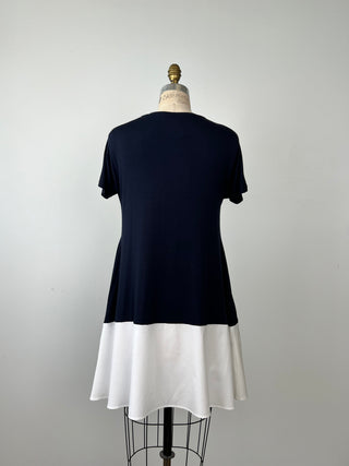 Robe évasée bi-matière marine et blanc (4)