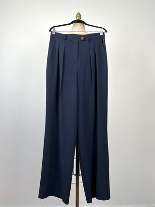 Navy pleated wide leg pants (10)