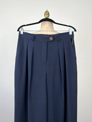 Navy pleated wide leg pants (10)