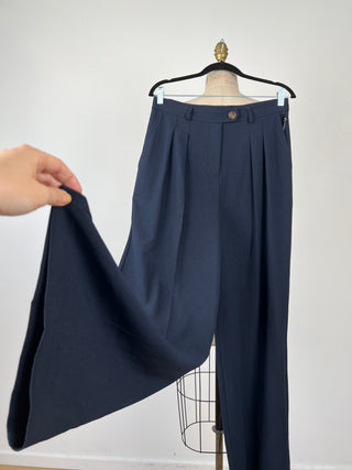 Pantalon marine à pinces et jambe large (10)