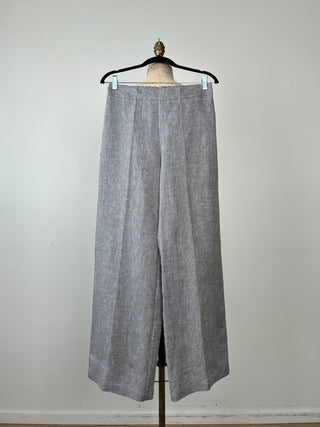 Pantalon ample en lin gris tramé blanc (6 et 8)