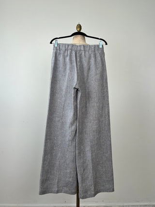 Pantalon ample en lin gris tramé blanc (6 et 8)